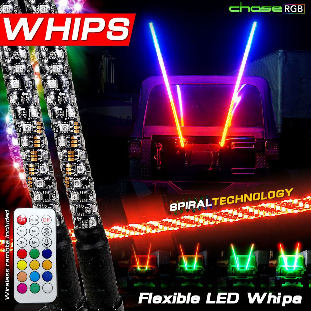 LED RGB Color Chasing Whip Lights 3 4 5 Feet - GENSSI Lighting