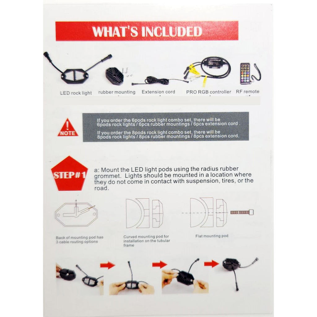 Vader LED Under Body Rock Lights Color Flow with Bluetooth Controller 8x Lighting