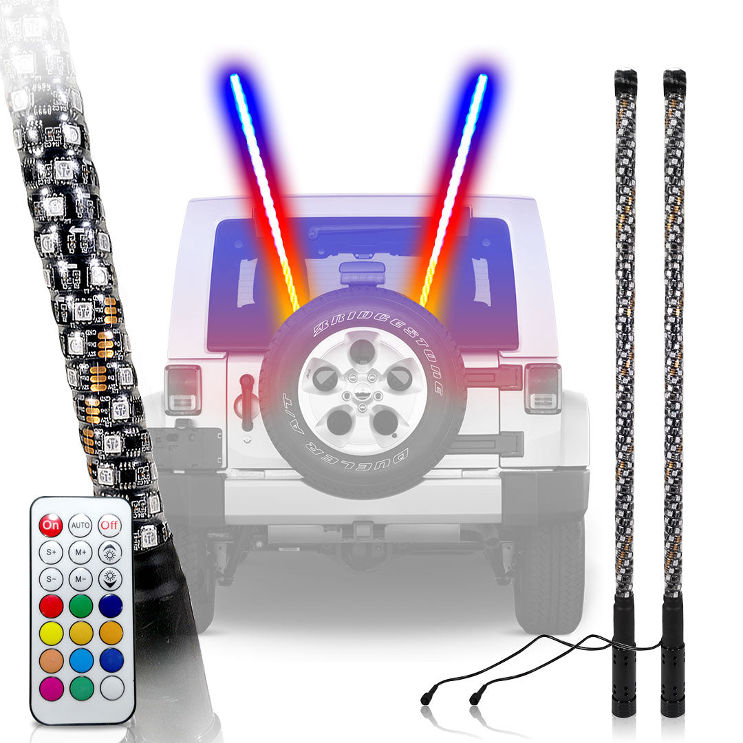 LED RGB Color Chasing Whip Lights 3 4 5 Feet 4 Feet Dual Lighting