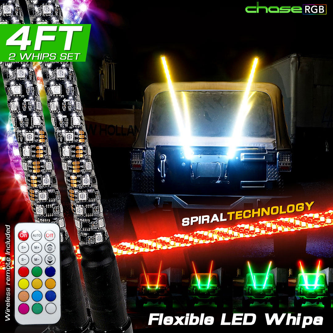 LED RGB Color Chasing Whip Lights 3 4 5 Feet Lighting