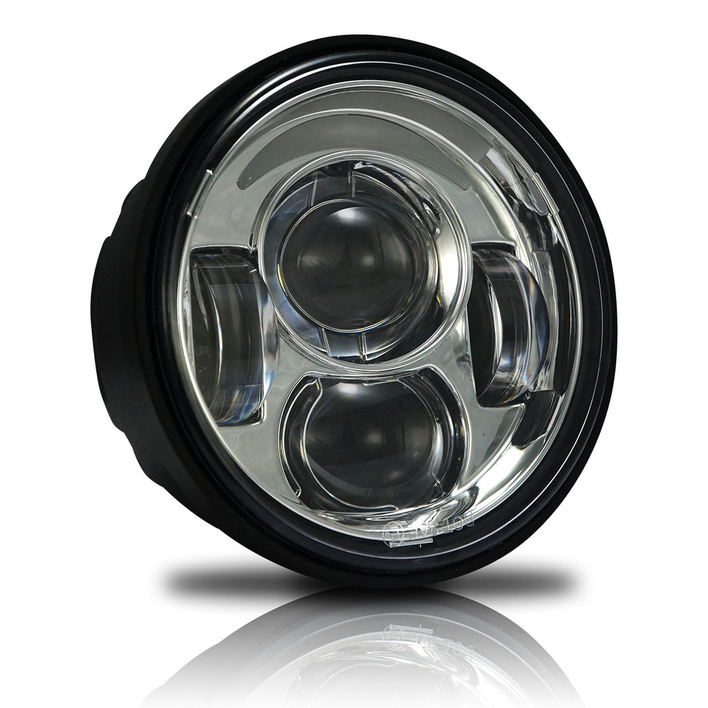 4.65 In LED Chrome Projector Headlight Harley Davidson Dyna Fat Bob FXDF 2008-2016 Black (2 Pack) Lighting