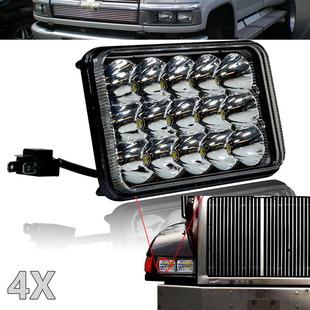 4x6 LED Array Headlights H4651 H4652 H4656 H4666 H6545 Chrome Set Lighting