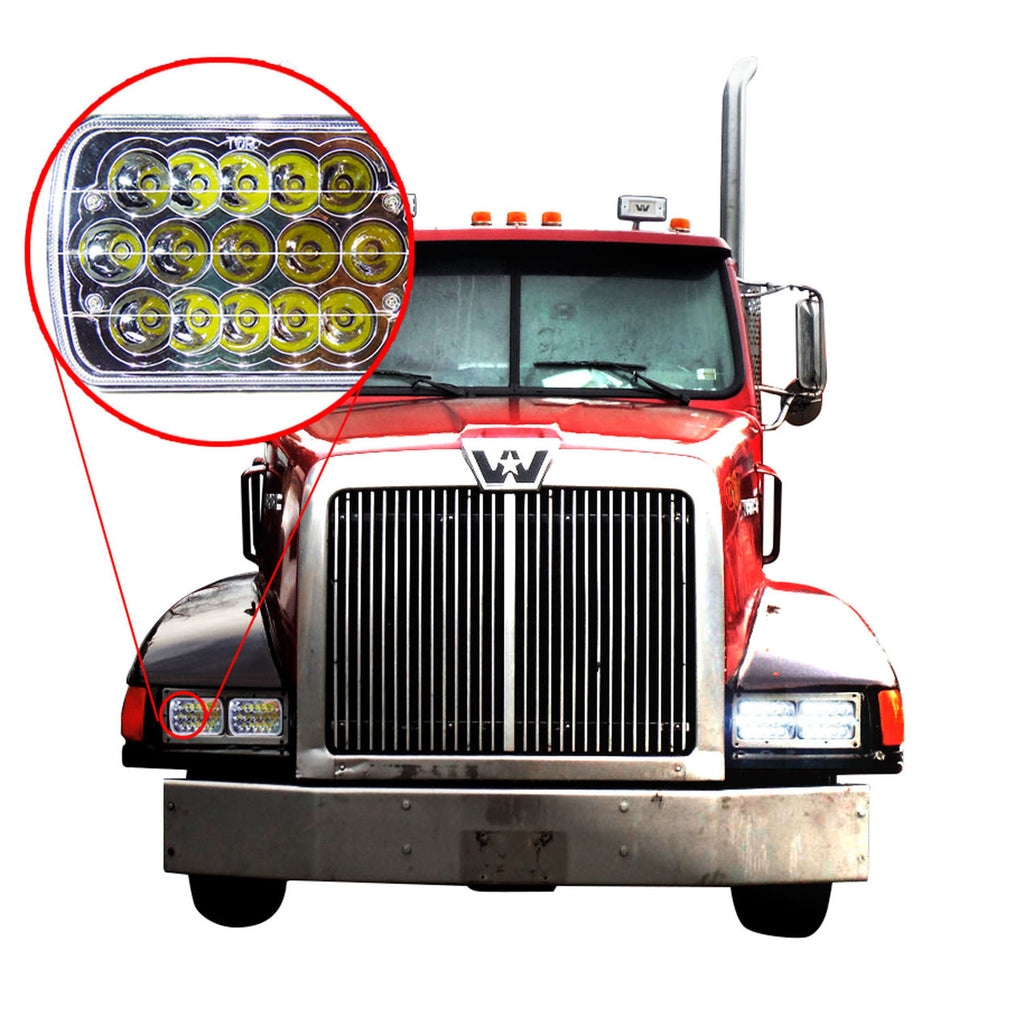 4x6 LED Array Headlights H4651 H4652 H4656 H4666 H6545 Chrome Set Lighting