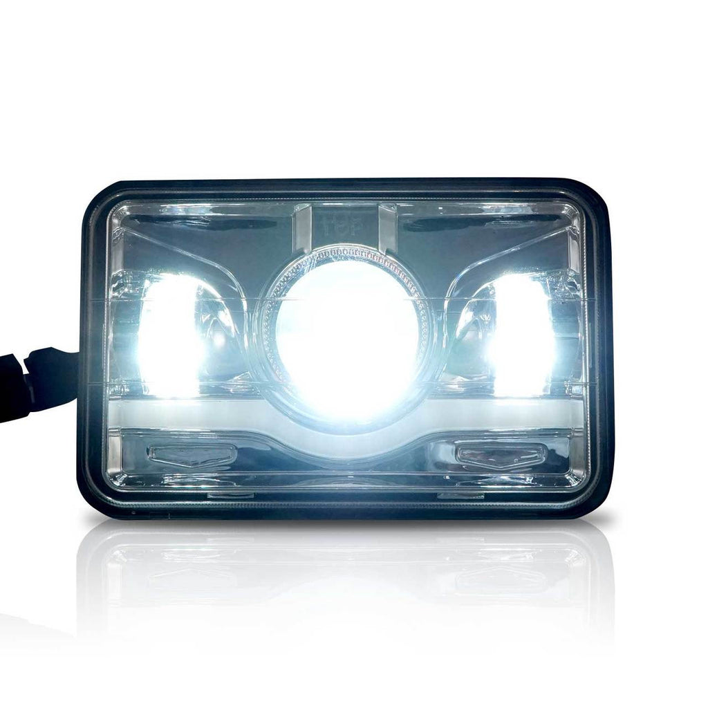 4x6 LED Projector Demon DRL Eyes Headlights Chrome Set Lighting