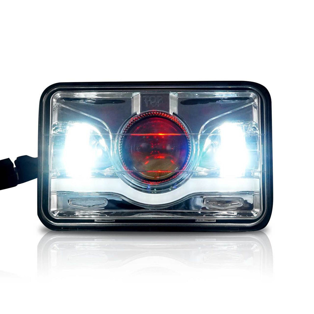 4x6 LED Projector Demon DRL Eyes Headlights Chrome Set Lighting