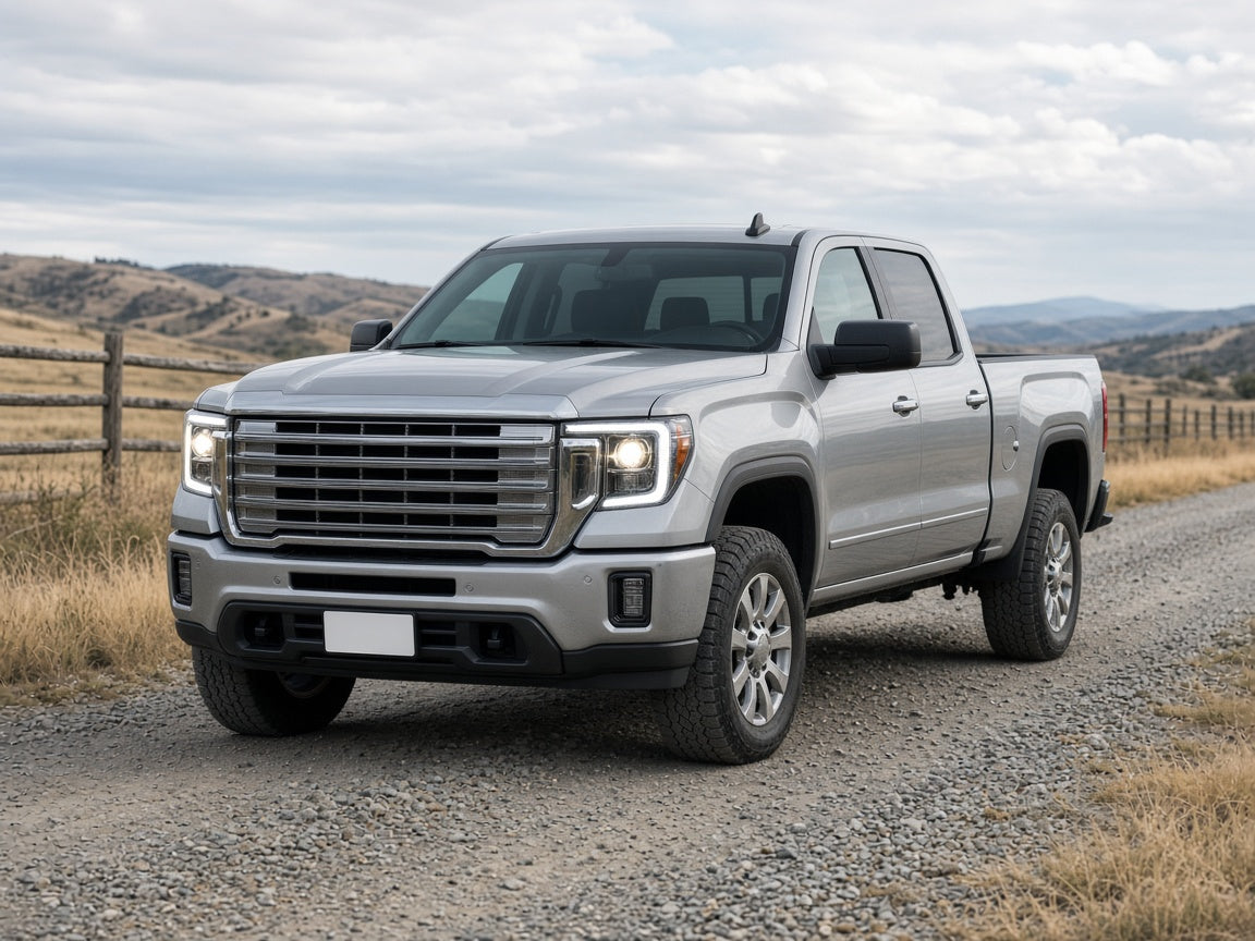 2015-2019 GMC Sierra HD with chrome halogen projector LED DRL headlights installed