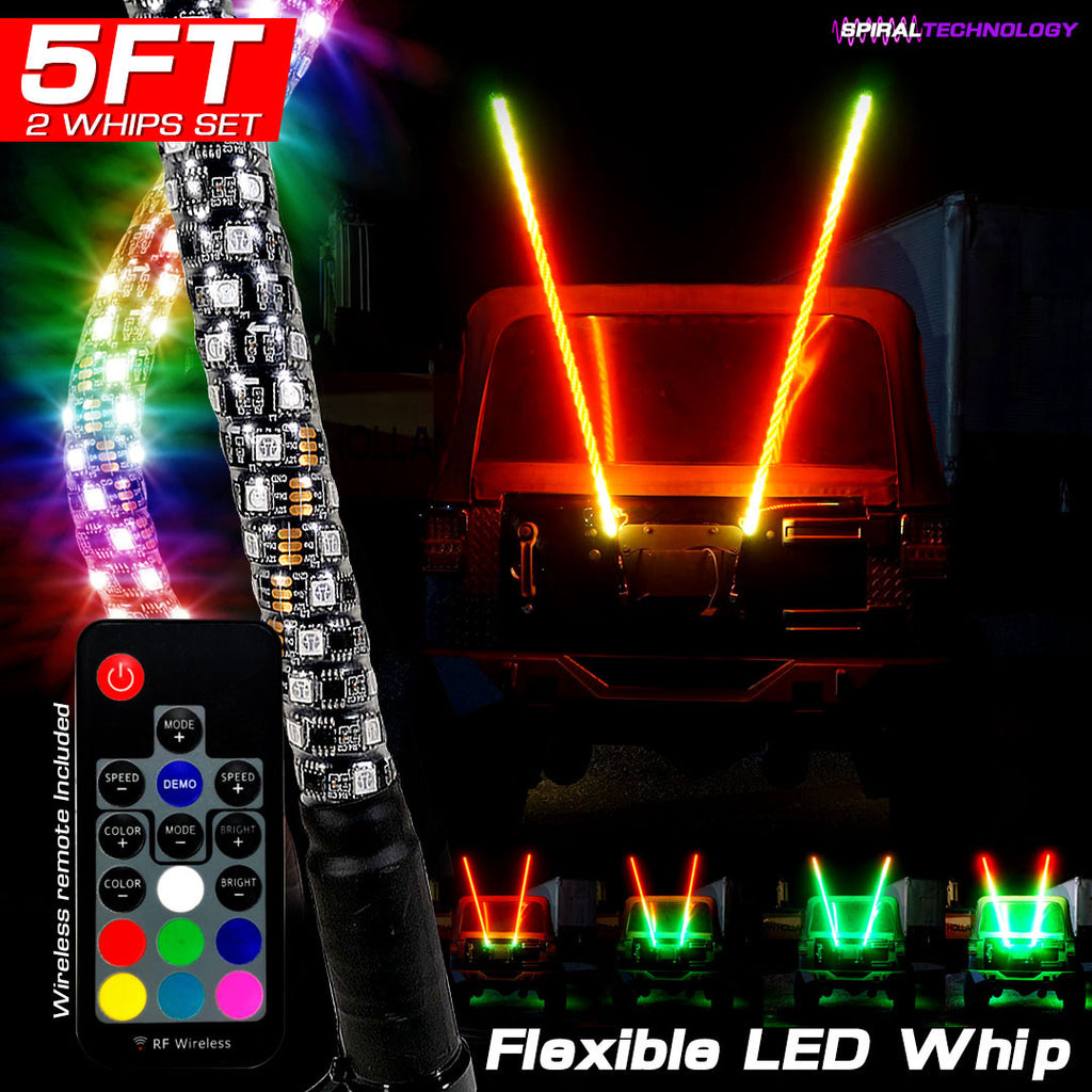 LED RGB Color Chasing Whip Lights 3 4 5 Feet Lighting