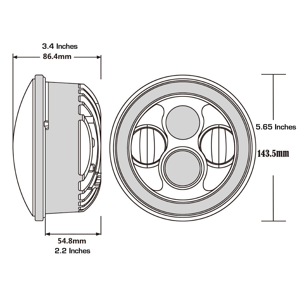 5.75 (5 3/4) Inch LED Black Projector Headlights Round Set Lighting