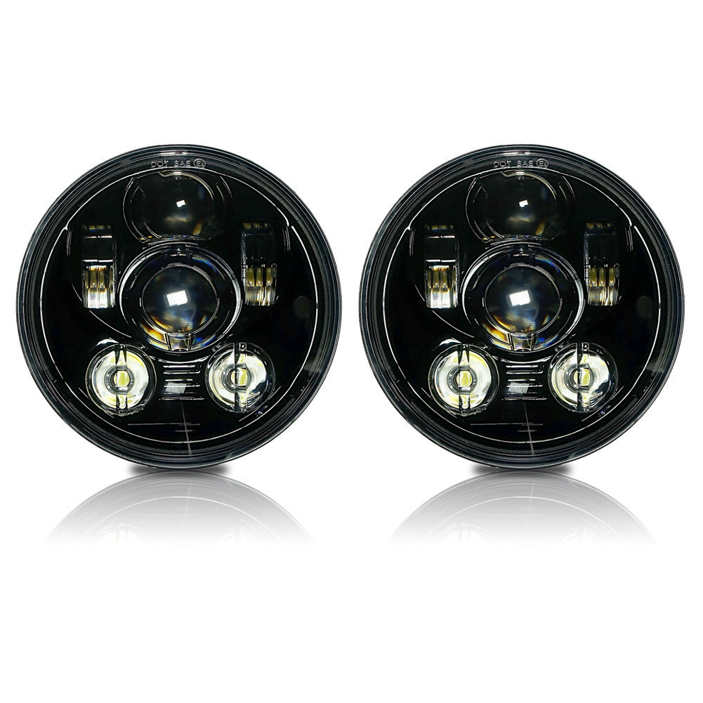 5.75 (5 3/4) In LED Black Projector Headlight Round DOT V2 Set Lighting