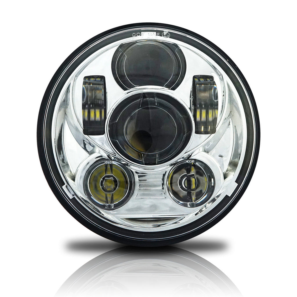5.75 (5 3/4) In LED Projector Motorcycle Headlight Round DOT V2 Chrome Lighting