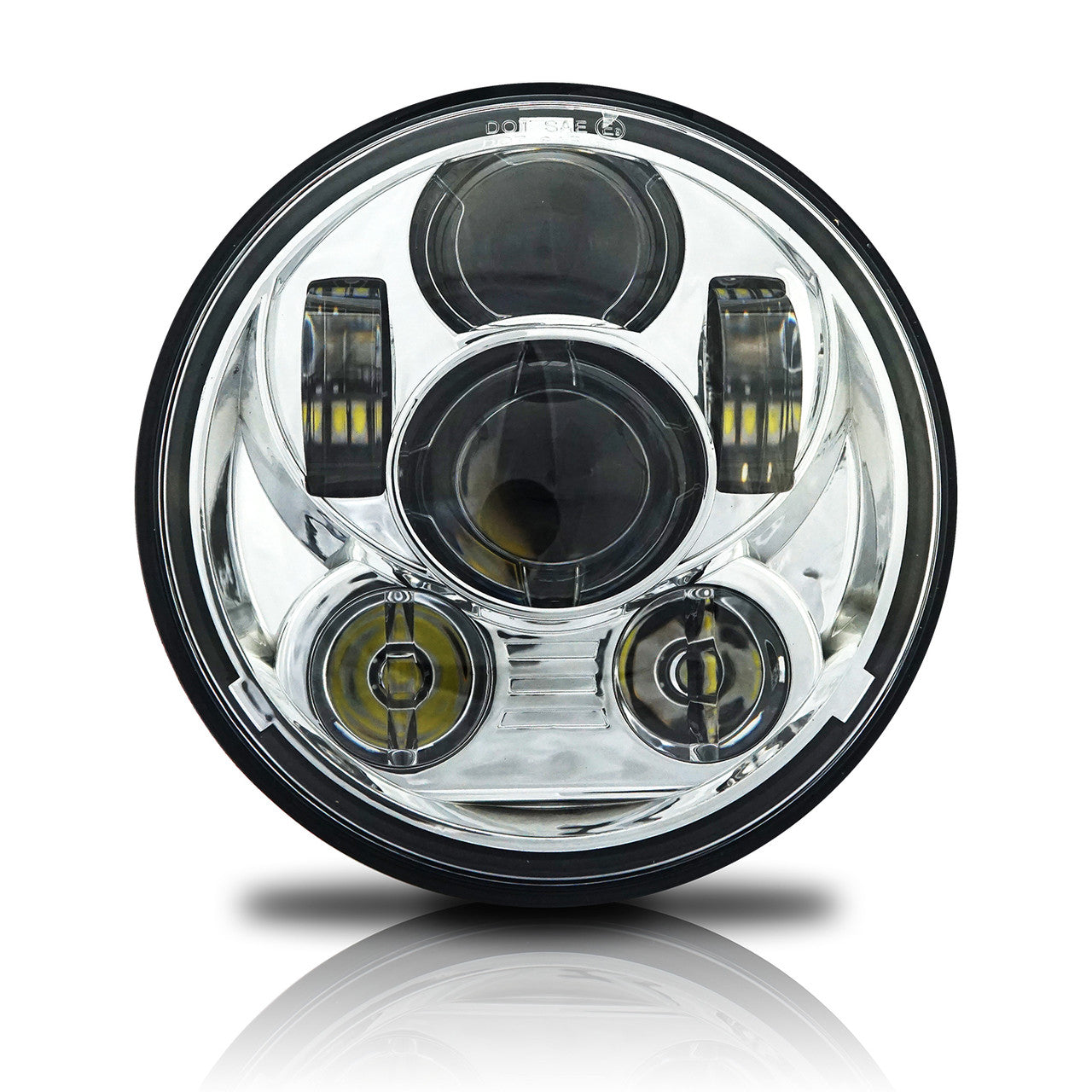 5.75 (5 3/4) In LED Projector Motorcycle Headlight Round DOT V2 Chrome Lighting