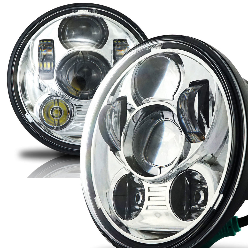 5.75 (5 3/4) In LED Projector Headlights Round DOT V2 Chrome Set Lighting