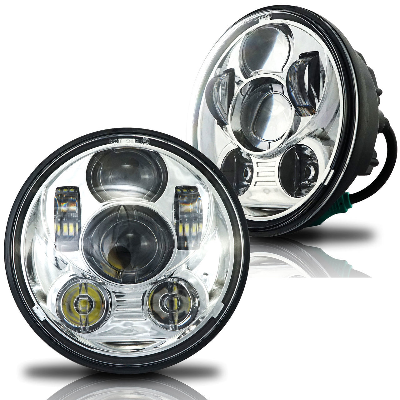 5.75 (5 3/4) In LED Projector Headlights Round DOT V2 Chrome Set Lighting