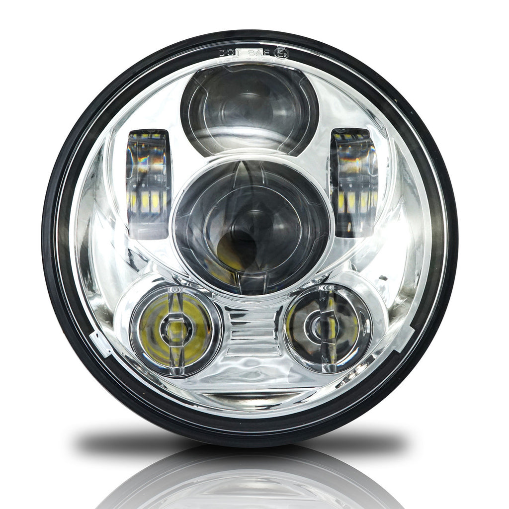 5.75 (5 3/4) In LED Projector Headlights Round DOT V2 Chrome Set Lighting