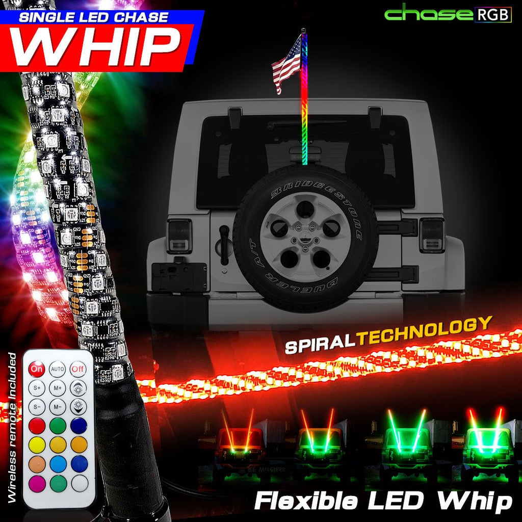 LED RGB Color Chasing Whip Lights 3 4 5 Feet - GENSSI Lighting