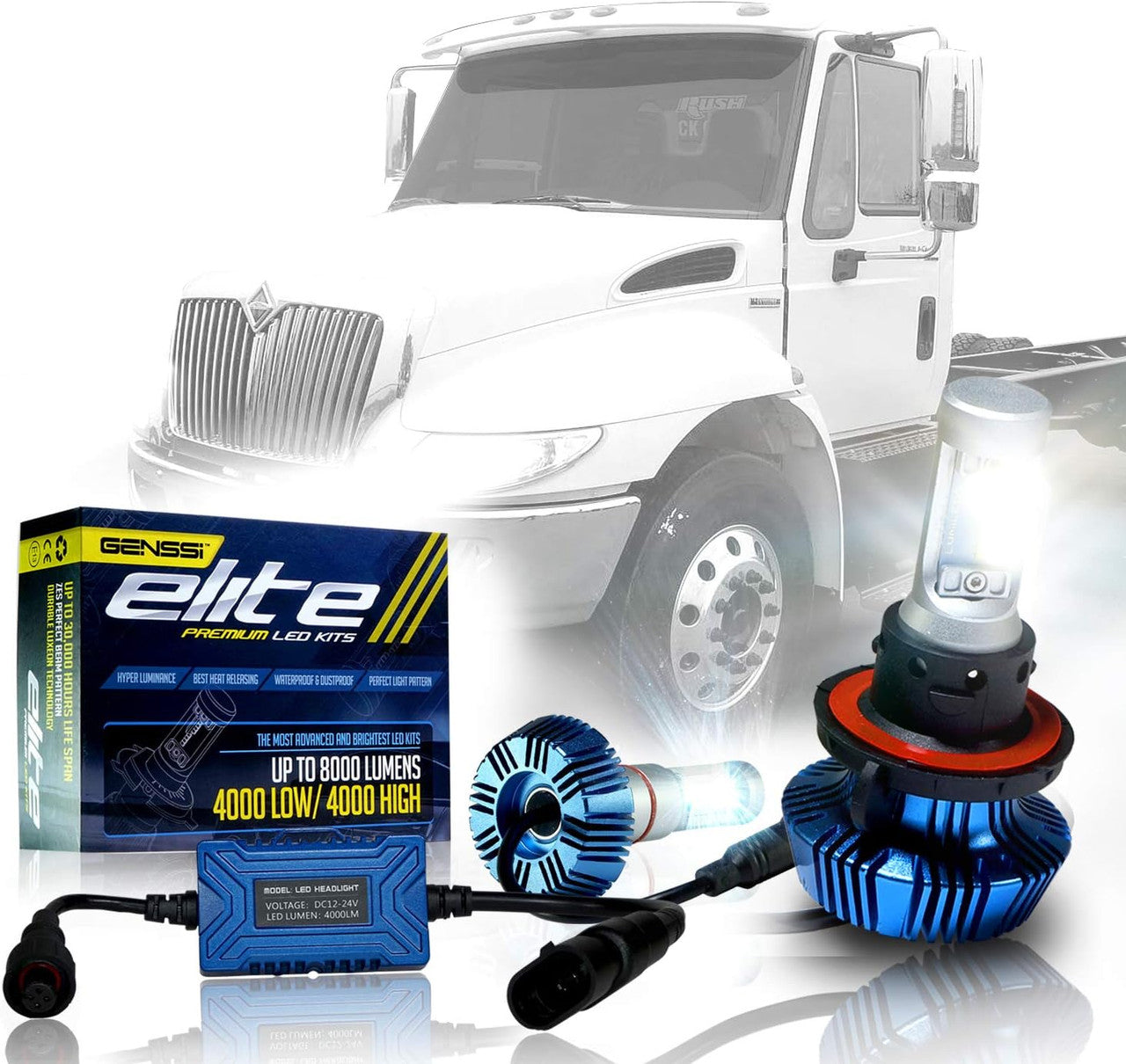 Genssi LED Headlamp Headlights Conversion Kit Compatible with International Harvester Durastar 4100 4200 4300 4400 8500 8600 Lighting