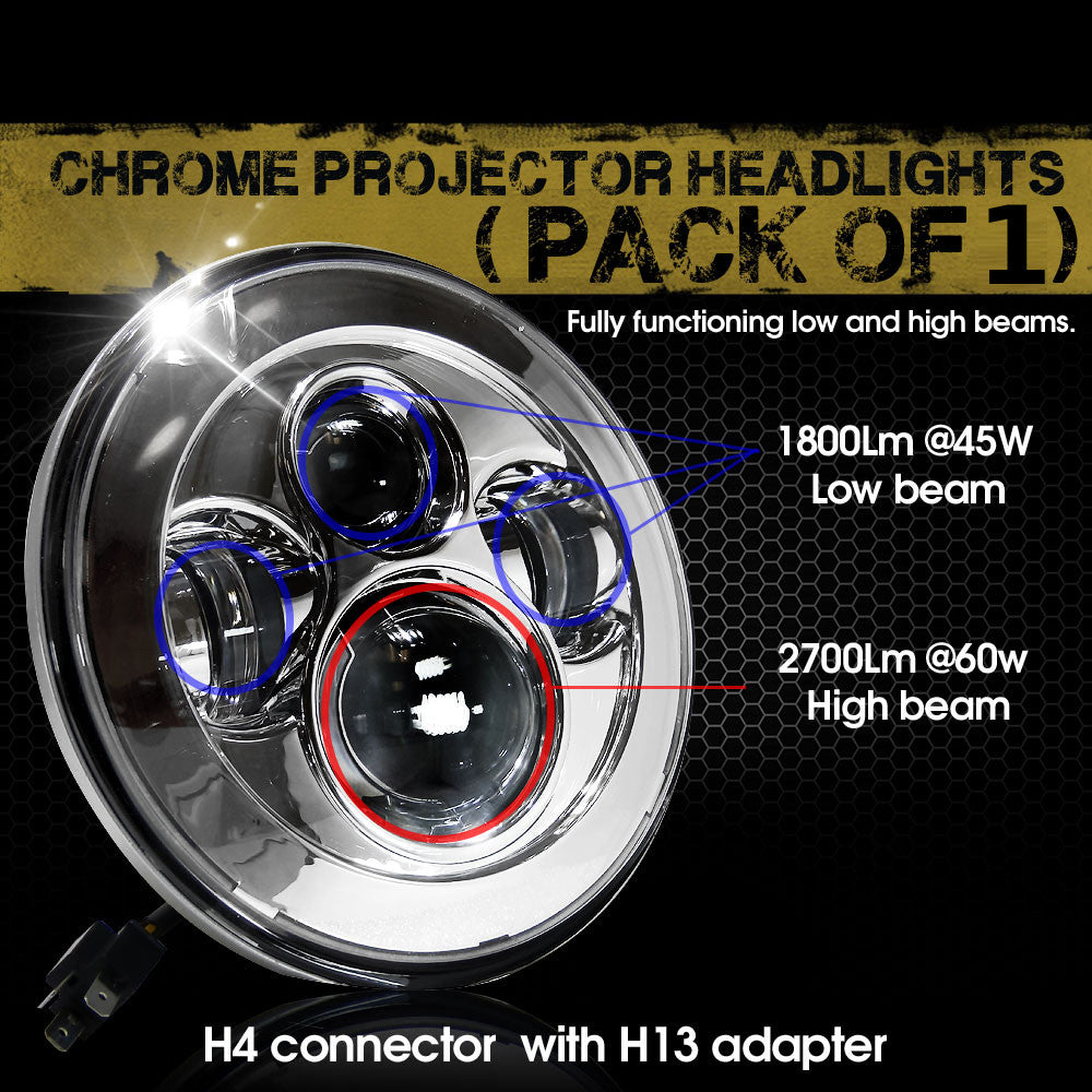 7 Inch Projector Chrome LED Motorcycle Headlight Lighting