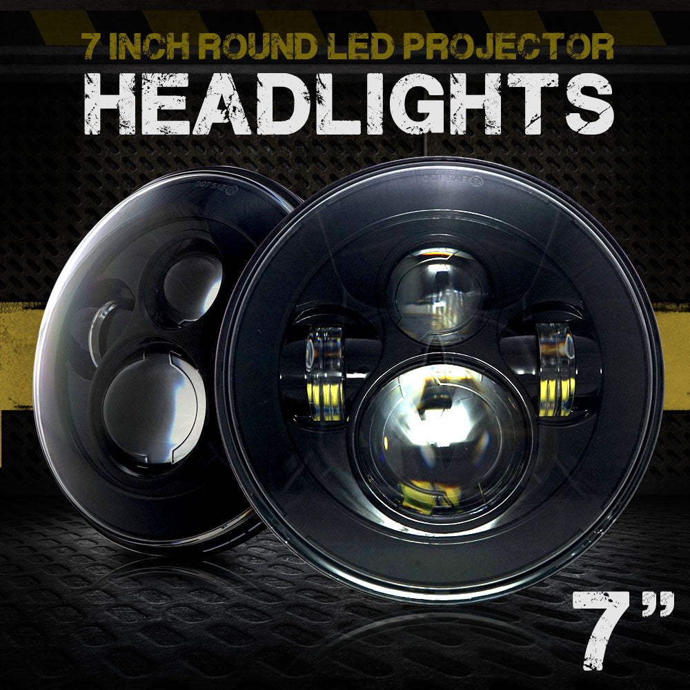 7 Inch Projector Black LED Headlights Set Lighting