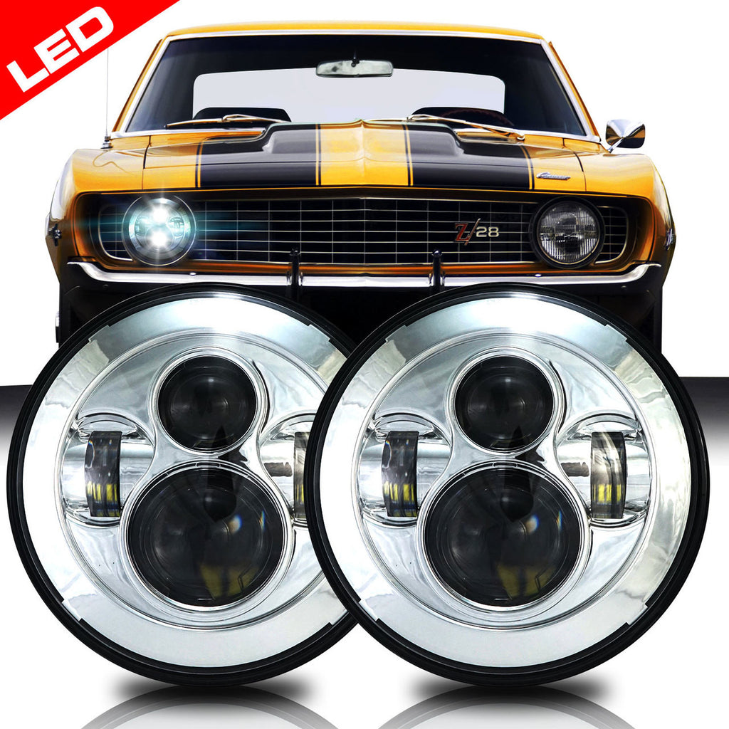 7 Inch Projector Chrome LED Headlights Set Lighting