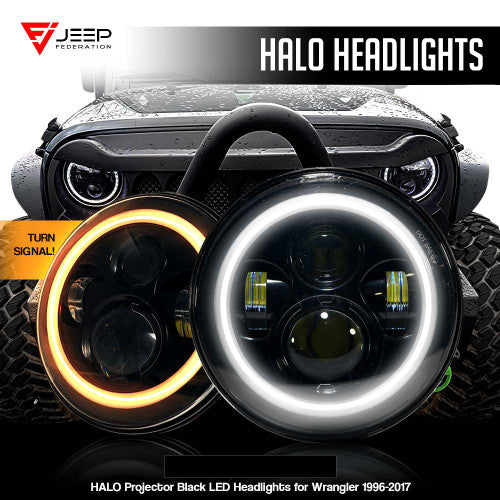 HALO Projector Black LED Headlights for Wrangler 1996-2018 Default Title Lighting