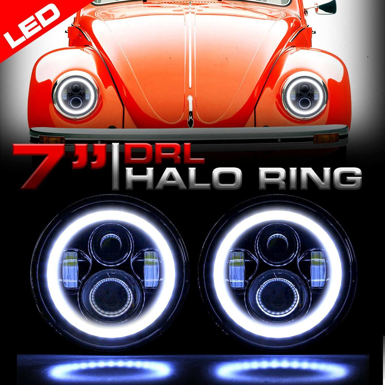 HALO Projector Black LED Headlights for Wrangler 1996-2018 Lighting