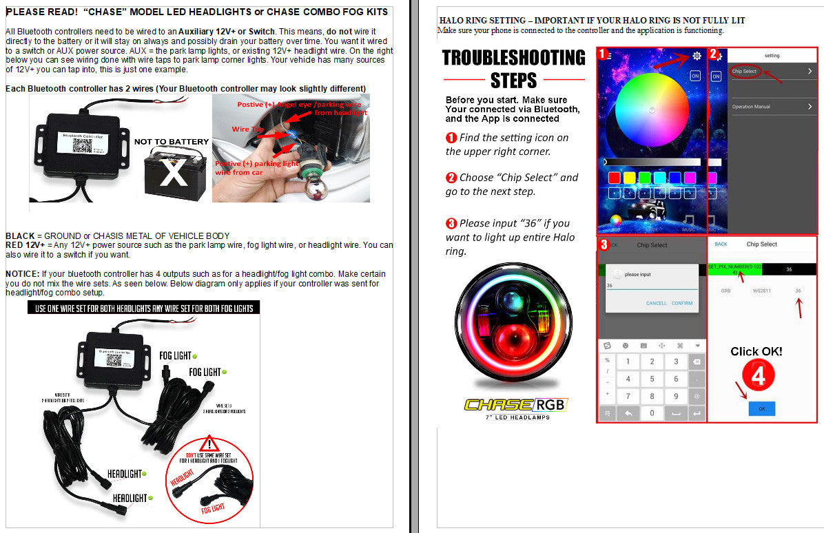 HALO RGB CHASE Projector LED Headlights for Wrangler 1996-2018 Lighting