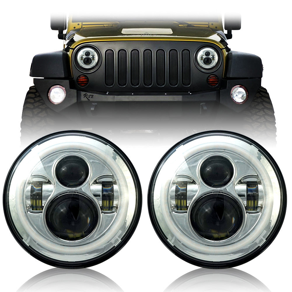 HALO Projector Chrome LED Headlights for Wrangler 1996-2018 Lighting
