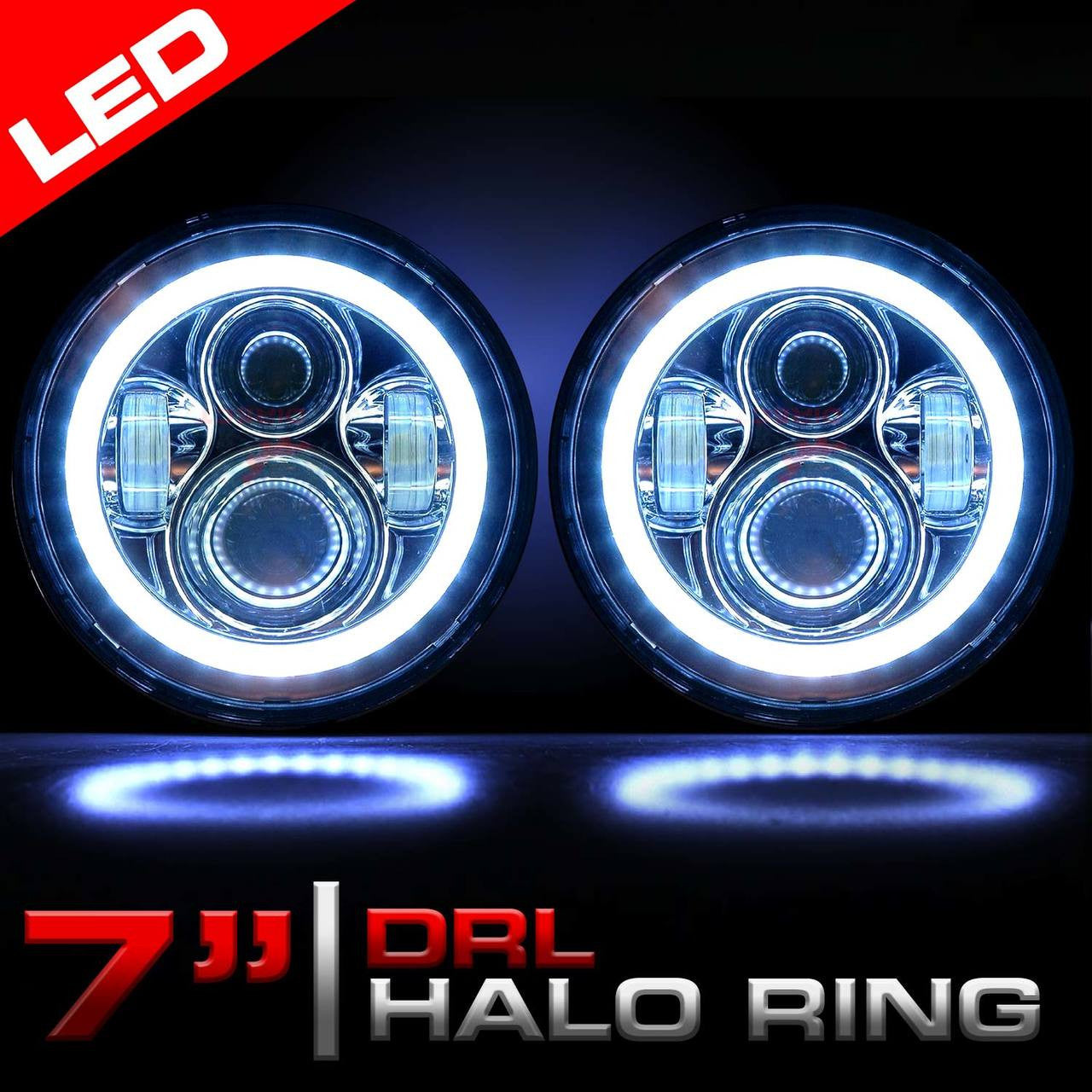 HALO Projector Chrome LED Headlights for Wrangler 1996-2018 Lighting