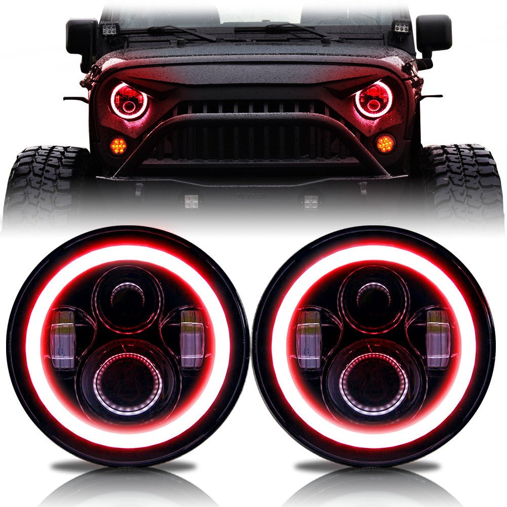 7 Inch HALO RGB Color Projector LED Headlights & Fog Lights Kit for Wrangler JK 2007 - 2017 - GENSSI Lighting
