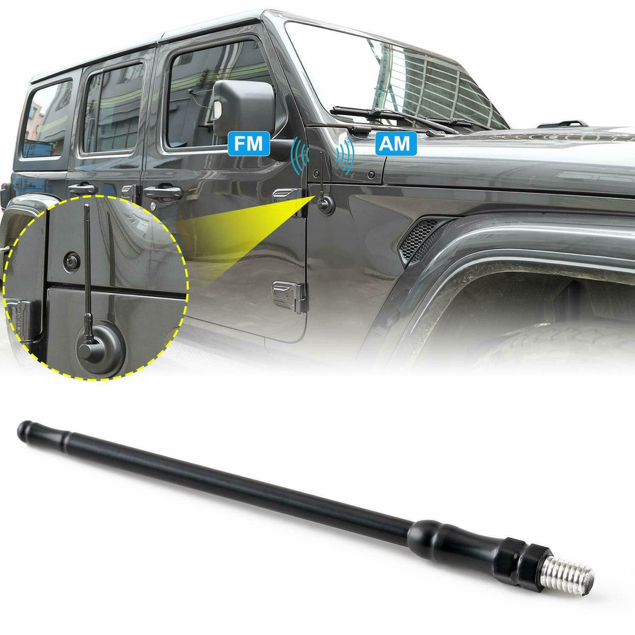 AM/FM Antenna Black 7'' (17cm) for Jeep Wrangler JL Sahara Rubicon Unlimited (2007-2019) Exterior Part