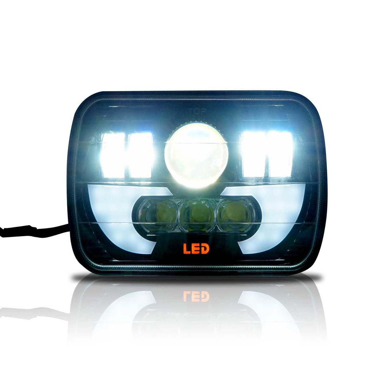 7x6 (5x7) H6054 200mm LED Projector w/ Demon DRL Headlights Black Set Lighting