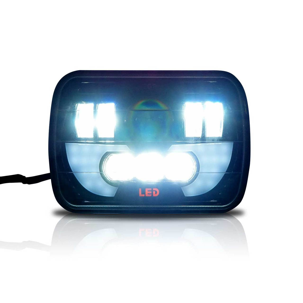 7x6 (5x7) H6054 200mm LED Projector w/ Demon DRL Headlights Black Set Lighting