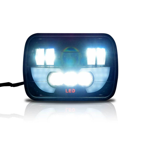 7x6 (5x7) H6054 200mm LED Projector w/ Demon DRL Headlights Black Set - GENSSI Lighting
