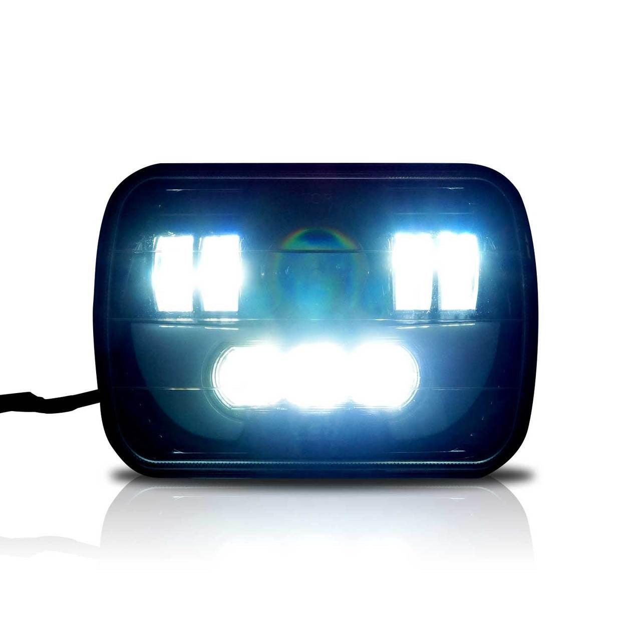 7x6 (5x7) H6054 200mm LED Projector w/ Demon DRL Headlights Black Set Lighting