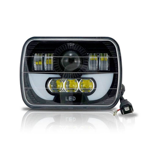 7x6 (5x7) H6054 200mm LED Projector w/ Demon DRL Headlights Black Set - GENSSI Lighting