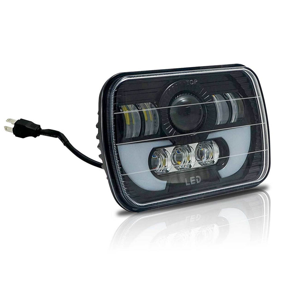 7x6 (5x7) H6054 200mm LED Projector w/ Demon DRL Headlights Black Set Lighting