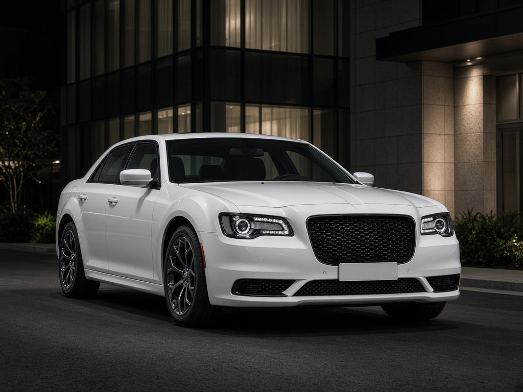 2015-2023 Chrysler 300 with black halogen projector LED DRL headlights installed