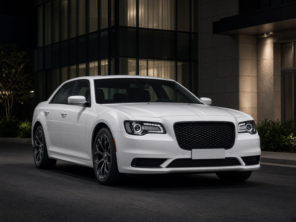 2015-2023 Chrysler 300 with black halogen projector LED DRL headlights installed