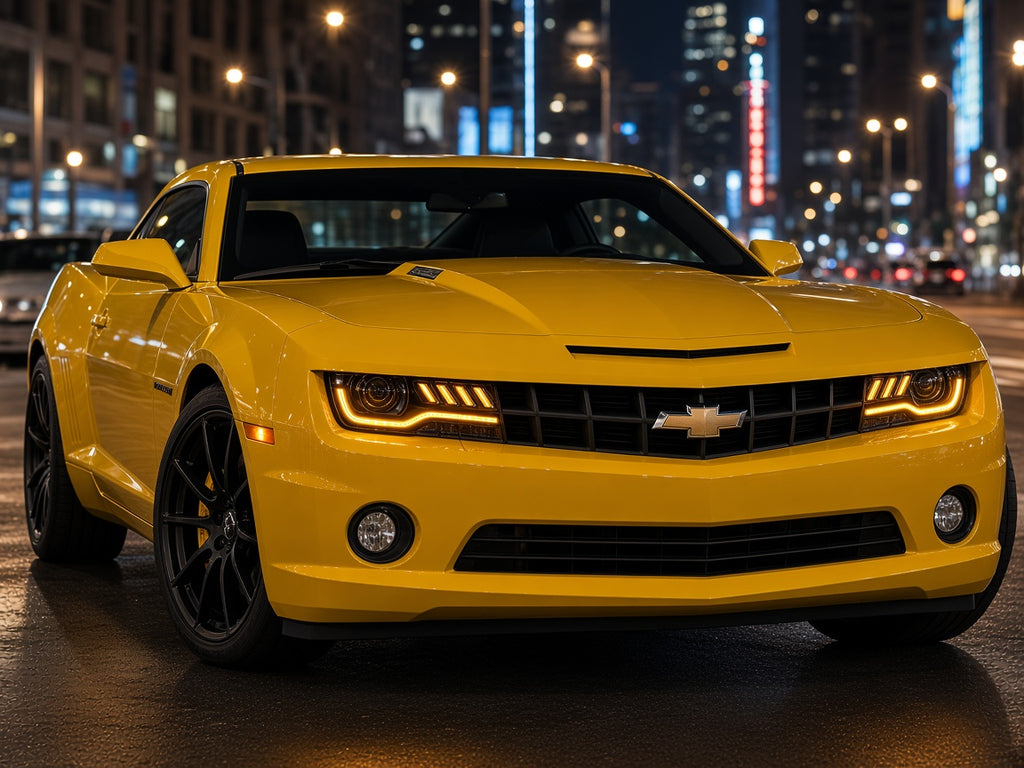 2010-2013 Chevrolet Camaro with Black Projector Halogen headlights installed