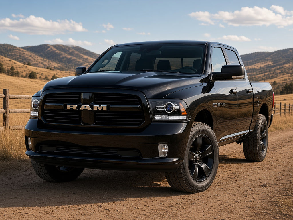 2013-2018 Ram 1500 2500 3500 with Black Projector Halogen headlights installed