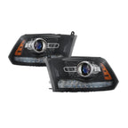 Black Projector Halogen Headlights Pair with LED DRL for Ram 1500 2500 3500 (2013-2018)