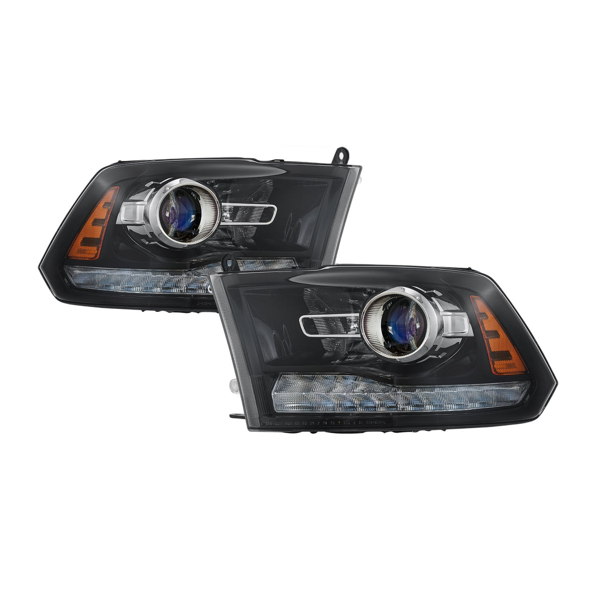 Black Projector Halogen Headlights Pair with LED DRL for Ram 1500 2500 3500 (2013-2018)