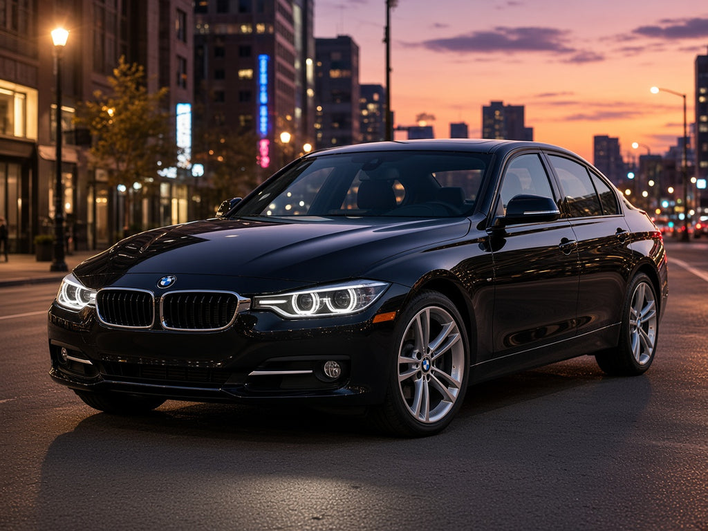 2012-2015 BMW 3 Series F30 with black HID angel eye headlights installed