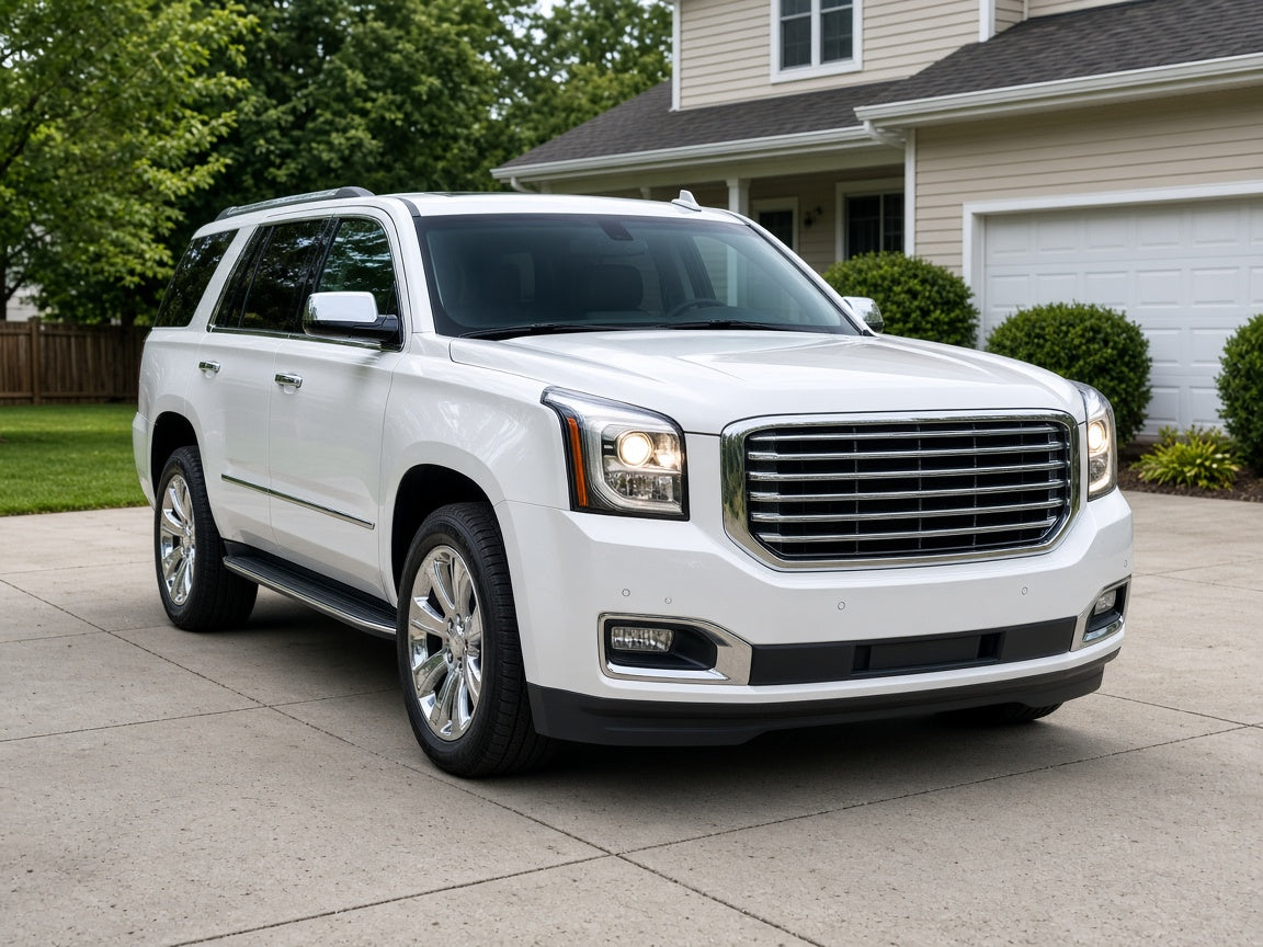 2015-2017 GMC Yukon with chrome halogen projector LED DRL headlights installed