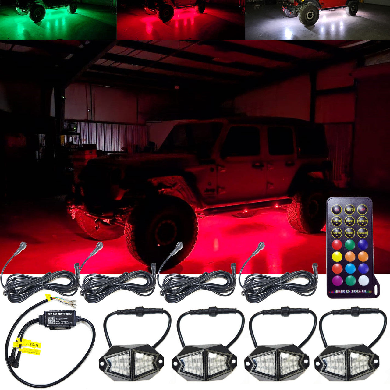 Vader LED Under Body Rock Lights Color Flow with Bluetooth Controller 8x Lighting