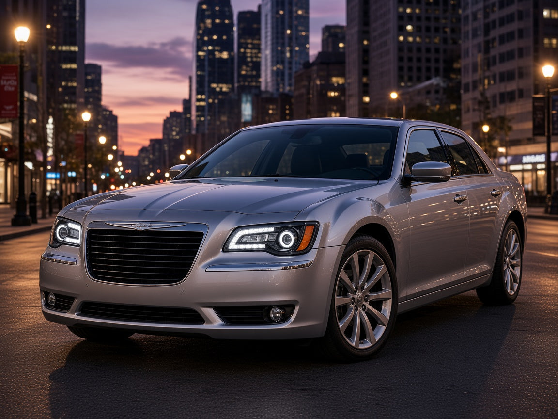 2012-2014 Chrysler 300 with black projector LED DRL headlights installed