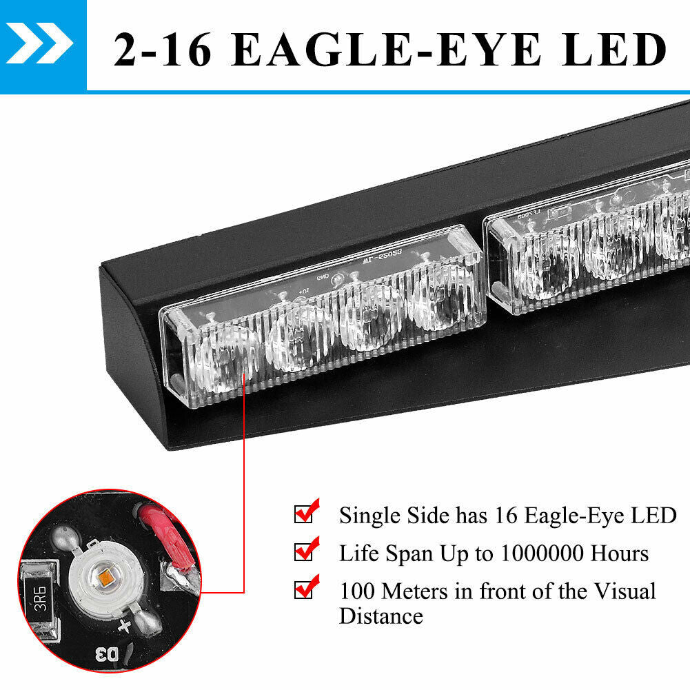 Amber 17" 32 LED Emergency Strobe Warning Flashing Lamp Lighting