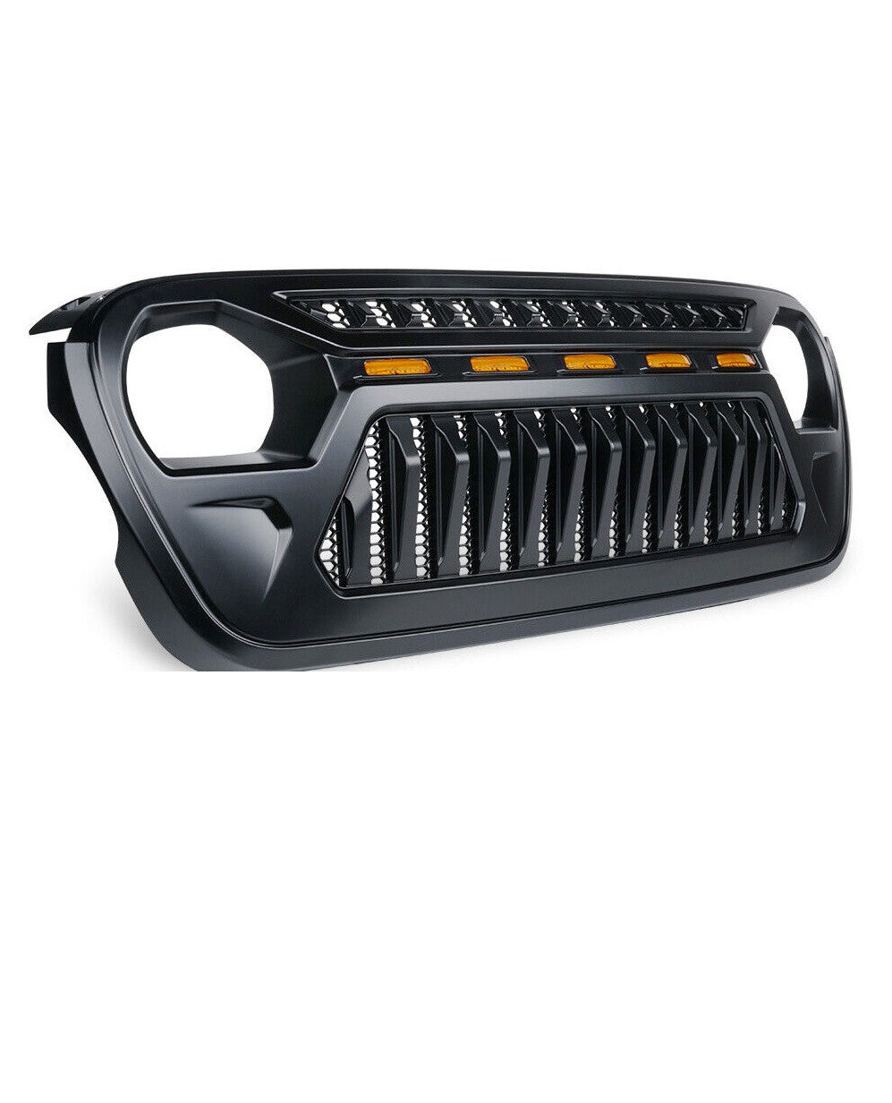 Matte Black Grille with LED Amber Running Lights for 2018-2023 Jeep Wrangler JL JLU JT Grille