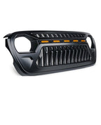 Matte Black Grille with LED Amber Running Lights for 2018 - 2023 Jeep Wrangler JL JLU JT - GENSSI Grille