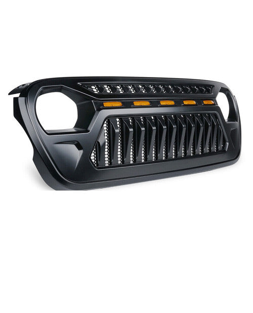 Matte Black Grille with LED Amber Running Lights for 2018-2023 Jeep Wrangler JL JLU JT Default Title Grille